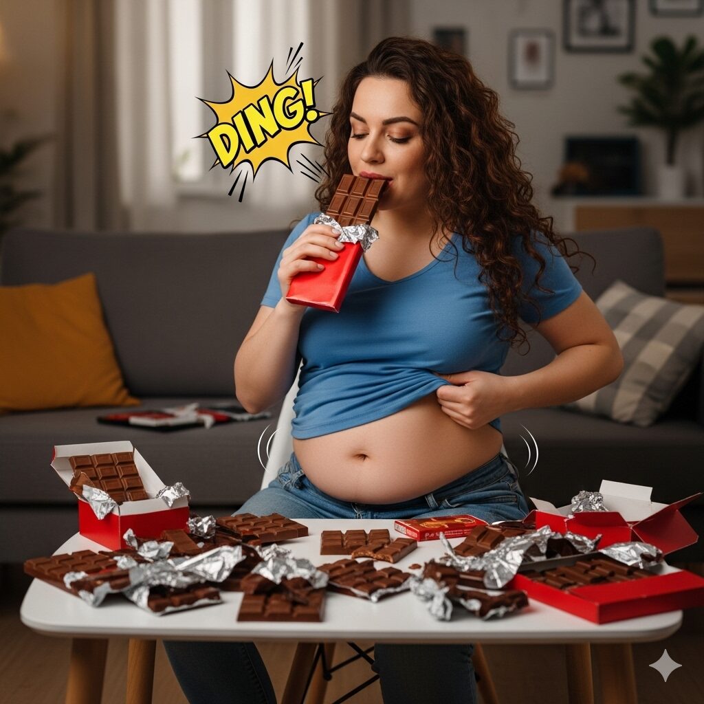 チョコレートを食べ過ぎて太る女性