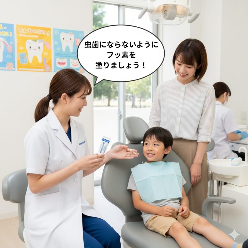 虫歯にならないように
フッ素を
塗りましょう！