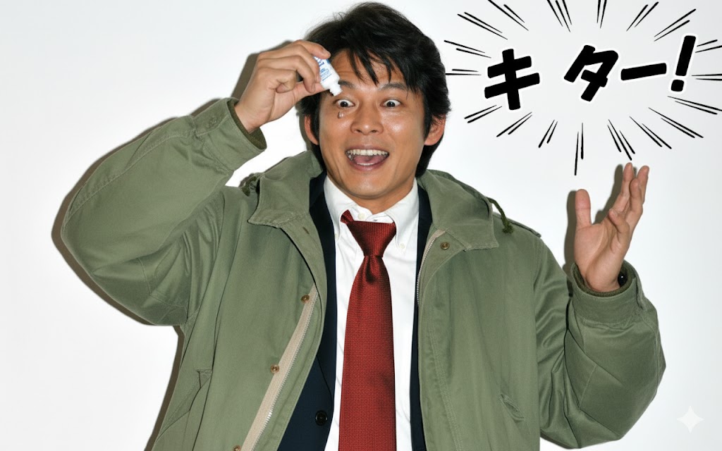 ドライアイの目に目薬を差す男性