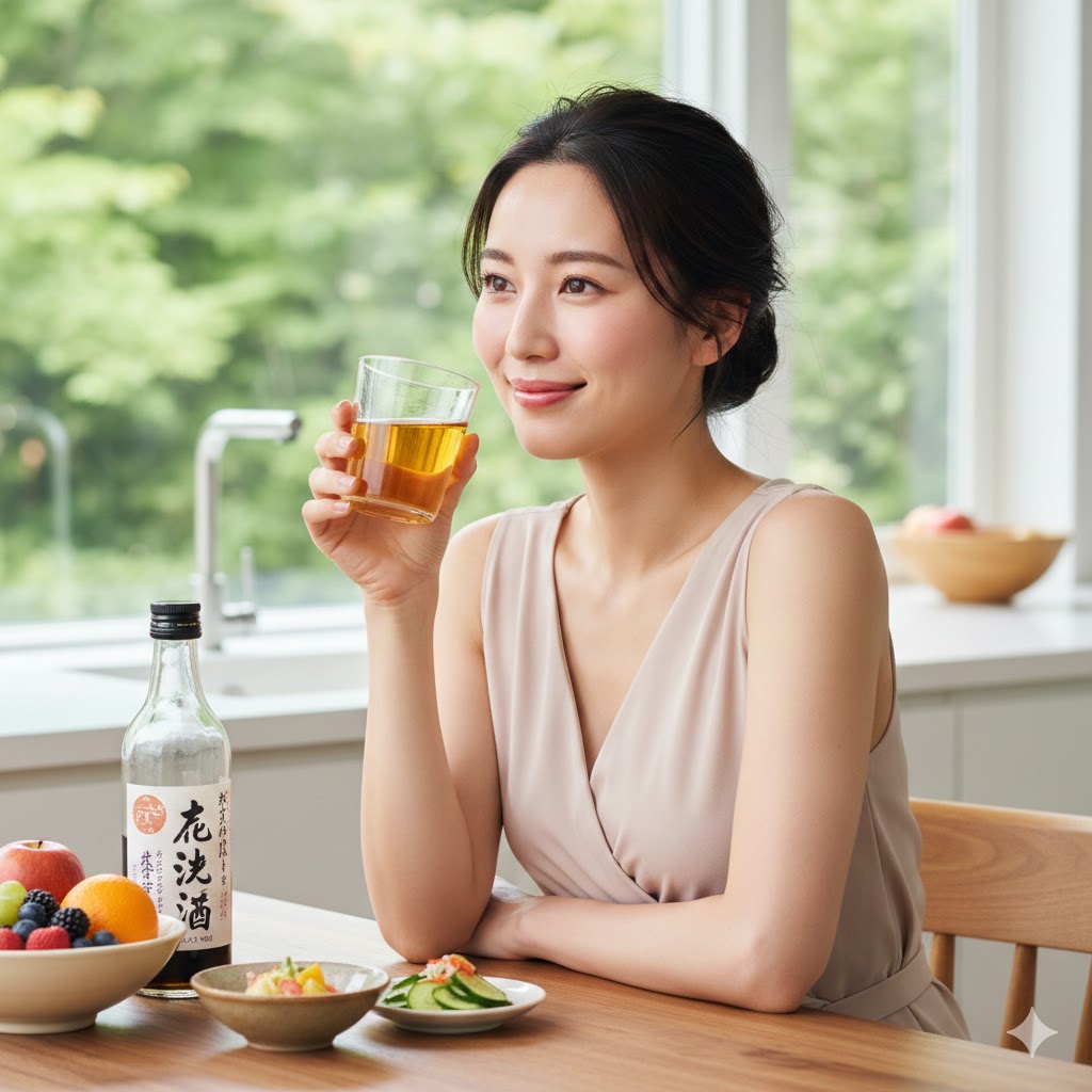 酢を飲む女性