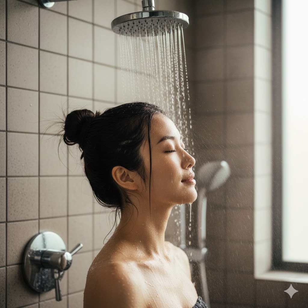 シャワーを浴びる女性